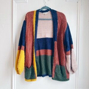 Sugarlips color block retro fuzzy sweater cardigan dopamine dressing medium